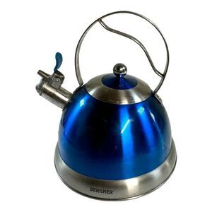 Bergner Cobalt Blue Stainless MCM Steel Whistling Tea Kettle Pot 2.5 Quart SEE